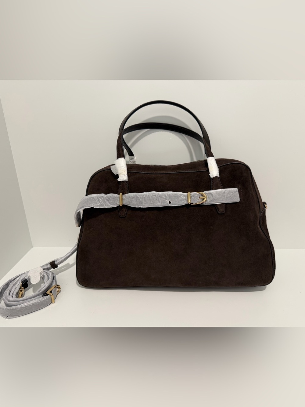 NEW Madewell Suede Large Belted Satchel Bag in Dark Carob Brown NW380 $258 - Picture 5 of 11